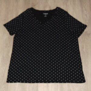 Croft & Barrow Women Size 1X-Shirt Black Dotts Short Sleeve Cotton V Neck